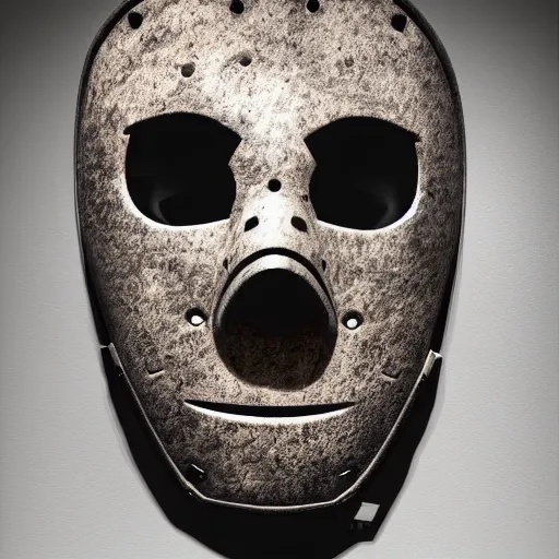 Jason mask in a museum, dark, lonely, up-close, | Stable Diffusion