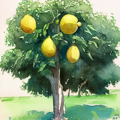 Prompt: A tall lemon tree, trending on artstation, watercolor painting