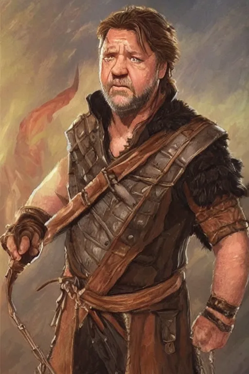 Prompt: russell crowe portrait as a dnd character fantasy art.