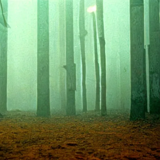 Image similar to a forest. still from blade runner.