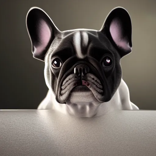 Image similar to emerald crystal french bulldog, photo realistic, dramatic cinematic lighting, octane render, 4 k, ultra detailed