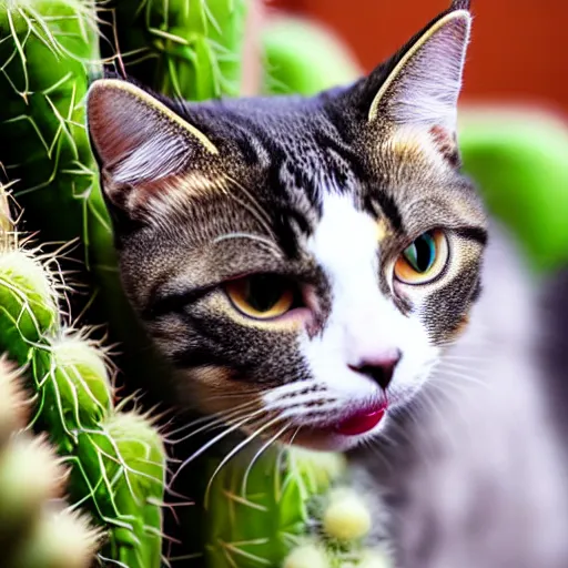 Image similar to A cat licking a cactus