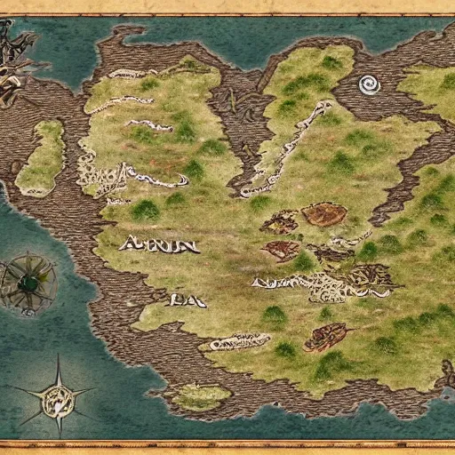 Image similar to map of fantasy world, 8 k quality, tolkien style