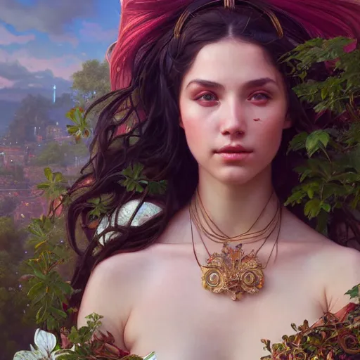 Image similar to perfectly - centered photo - realistic goddess, lifelike, highly detailed, professional digital painting, unreal engine 5, photorealism, hd quality, 8 k resolution, cinema 4 d, 3 d, cinematic, art by artgerm and greg rutkowski and alphonse mucha and loish and wlop