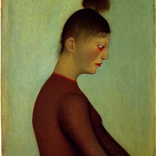 Image similar to a portrait of a female android by balthus