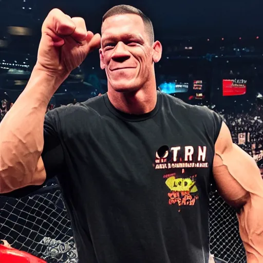 Image similar to john cena wearing montreal opus card merchandise