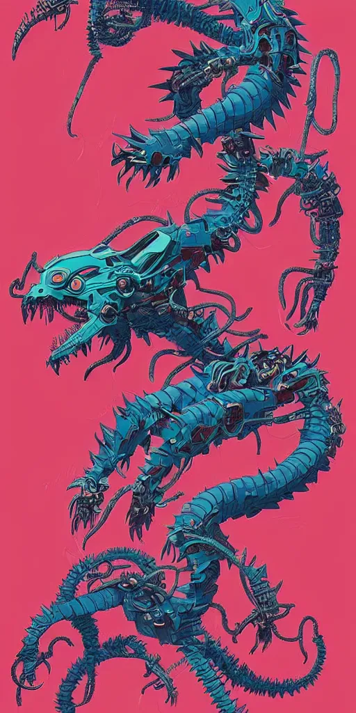 Image similar to a detailed design drawings of a colorful cyberpunk mechanical kaiju creature by tomer hanuka and by katsuhika hokusai trending on artstation