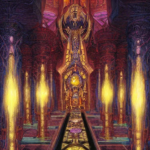 Prompt: the throne room of the ancient void god, fantasy art by Donato Giancola and James Gurney, digital art, trending on artstation