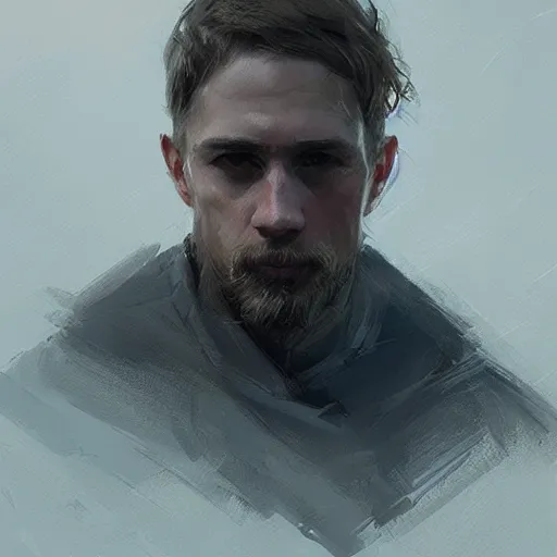 Image similar to “Portrait of Charles Matthew Hunnam by Greg Rutkowski, young, manly, attractive, strong, older brother vibes, highly detailed portrait, scifi, digital painting, artstation, concept art, smooth, sharp foccus ilustration, Artstation HQ”