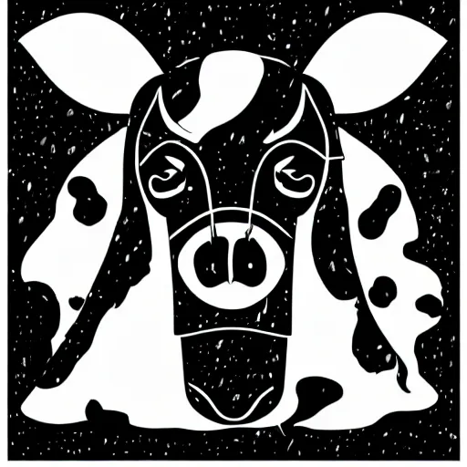 Image similar to antichrist, cow, pig, sheep, chicken, white on black vector ink drawing