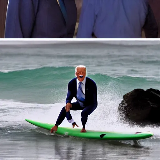 Image similar to surfing joe biden as mr. bean as the joker from batman, surfing still from batman vs bean at the beach, 2 0 2 0