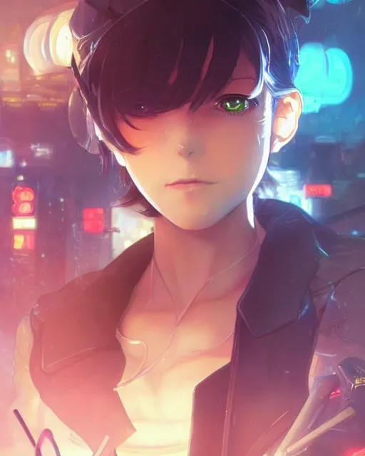 Image similar to anime key visual of a young elizabeth olzen as a police officer, neon, cyberpunk, futuristic, stunning, highly detailed, digital painting, artstation, smooth, soft focus, illustration, art by artgerm and greg rutkowski and alphonse mucha