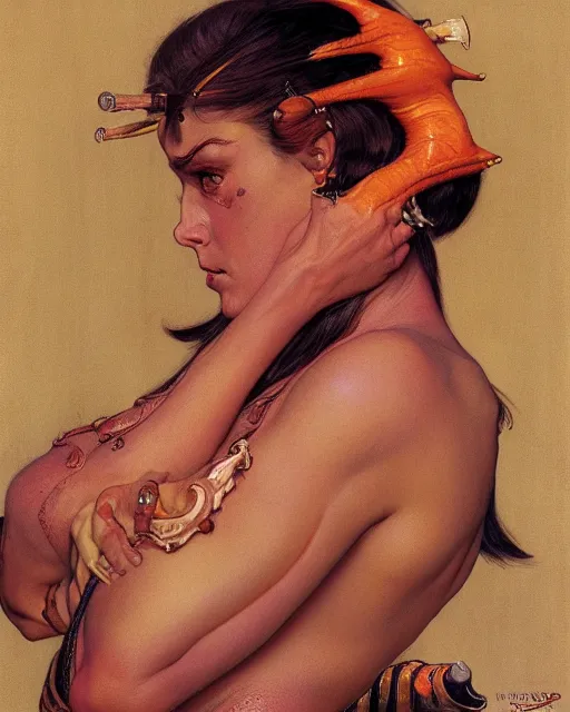 Image similar to portrait of a beautiful savage slaanesh female, by norman rockwell