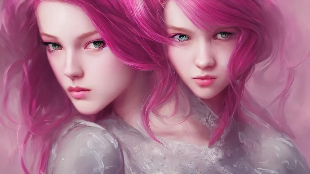 Image similar to teen girl, pink hair, gorgeous, amazing, elegant, intricate, highly detailed, digital painting, artstation, concept art, sharp focus, illustration, art by Ross tran