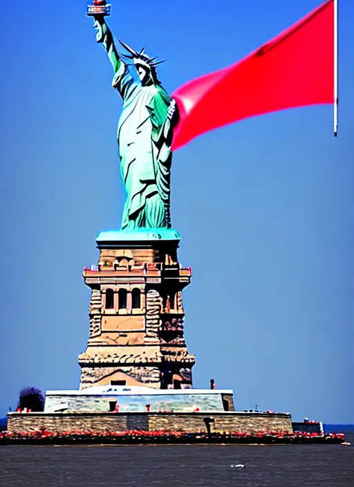 Image similar to red dragon under statue of liberty