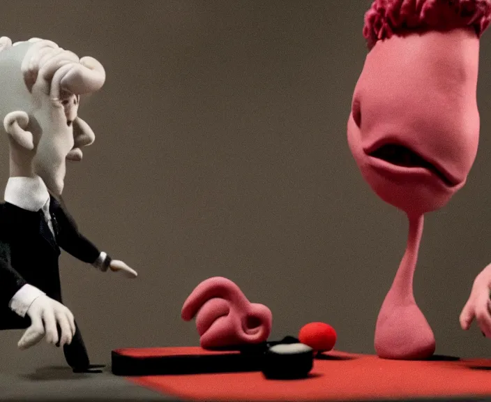 Image similar to a still of david lynch in a claymation movie by tim burton, 4 k, hi - res