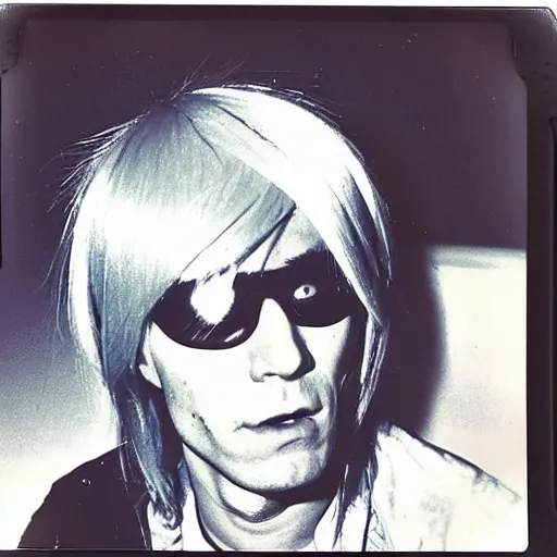 Image similar to Polaroid Portrait of Andy Warhol doing anime cosplay, taken in the 1970s, photo taken on a 1970s polaroid camera, grainy, real life, hyperrealistic, ultra realistic, realistic, highly detailed, epic, HD quality, 8k resolution, body and headshot, film still, front facing, front view, headshot and bodyshot, detailed face, very detailed face