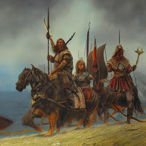 Image similar to vikings and ottomans, victorian era painting, artstation, alan lee, illustration