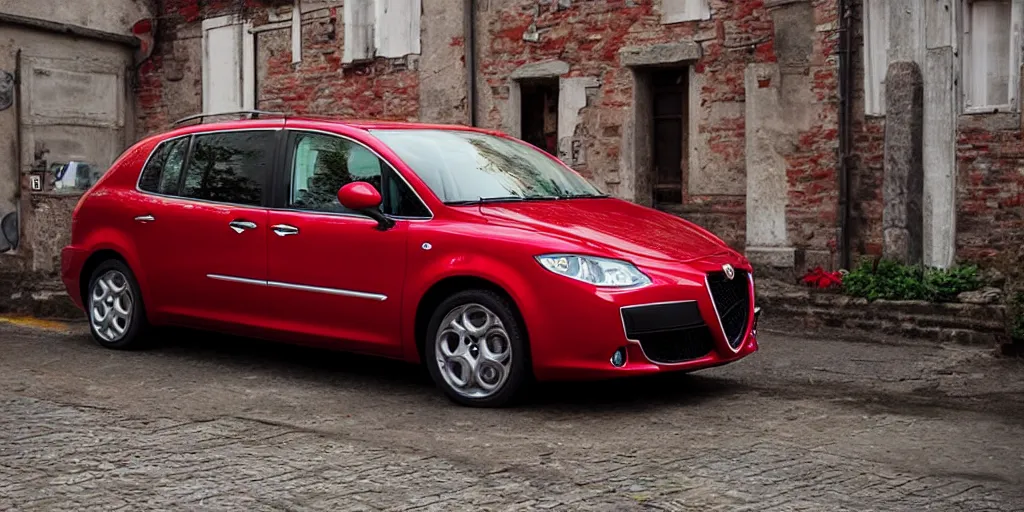 Prompt: “Alfa Romeo Minivan, red”