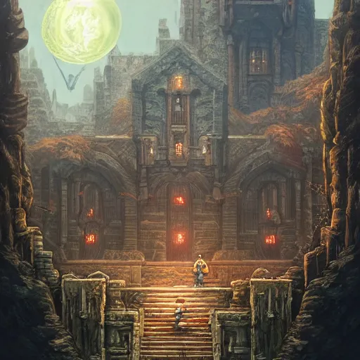 Prompt: castlevania 2 simon's quest nintendo game, highly detailed, illustration, fantasy art, in the style of greg rutkowski, epic, fantasy, intricate, hyper detailed, artstation, concept art, smooth, sharp focus, ray tracing