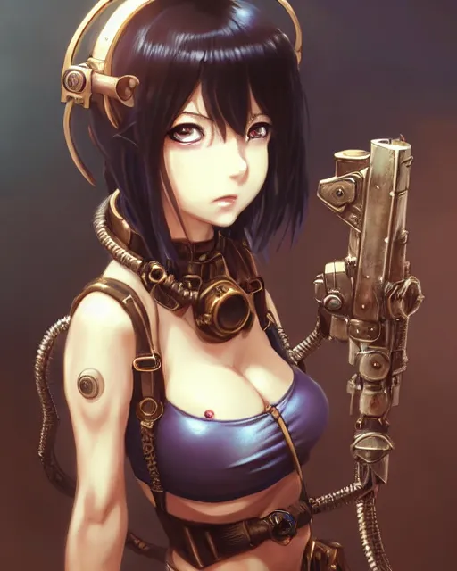 Image similar to portrait Anime Girl in bikini armor steampunk cute-fine-face, pretty face, realistic shaded Perfect face, fine details. Anime. Bioshock steampunk realistic shaded lighting by katsuhiro otomo ghost-in-the-shell, magali villeneuve, artgerm, rutkowski Jeremy Lipkin and Giuseppe Dangelico Pino and Michael Garmash and Rob Rey