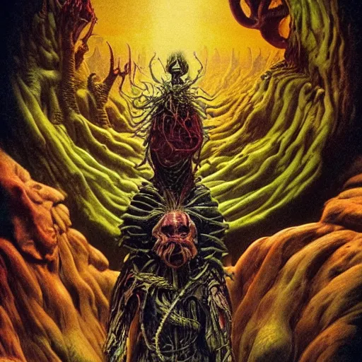 Prompt: the dark crystal movie, bloated, fluid, smooth, organic, crazy, bright, colours, tumours, high contrast, sharpness, dramatic, very detailed, intricate, by giger and corben and moebius and beksinski and bosch and bacon