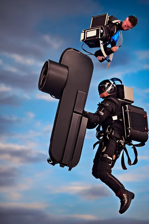 Image similar to joe bidden flying with jet pack, high resolution, photorealistic, cinematic, smooth, 4 k, aesthetic lighting, baroque object, sharp focus, hyperdetailed object, professional photography, pullitzer winning photo by : canon eos 5 d mark iv, by karah mew and adnan abidi and jodie bateman