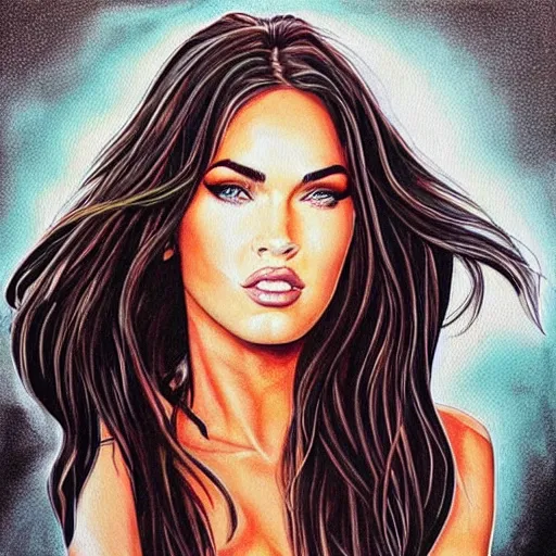Image similar to “Megan Fox marker paintings, ultra detailed portrait, 4k resolution”