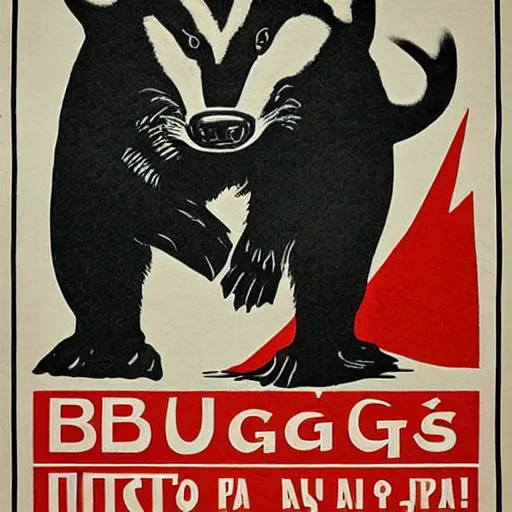 Image similar to A badger propaganda poster from the Soviet Union convincing people to support badgers.