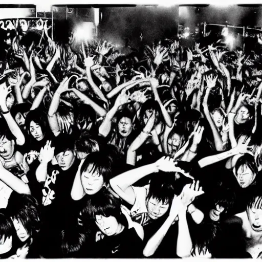 Image similar to A mosh pit, frantic, chaotic, b&w, are bure boke, by Daido Moriyama