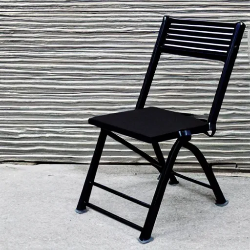 Image similar to a simple, black, metal, foldable chair with 4 legs