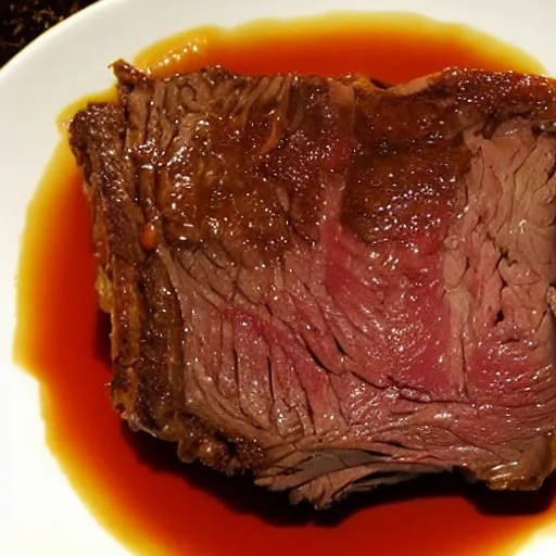 Image similar to chuck roast norris, food photo of chuck norris face in chuck roast