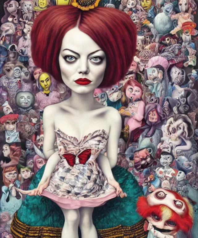 Image similar to portrait of Emma Stone in wonderland, lowbrow painting by Mark Ryden