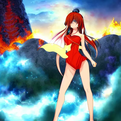 Image similar to anime goddess in lava