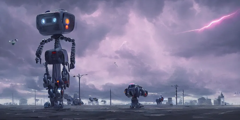 Image similar to hundreds of robots fly around tornado dramatic lighting, cinematic, establishing shot, extremely high detail, photorealistic, cinematic lighting, artstation, by simon stalenhag