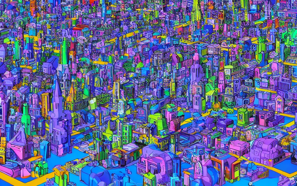 Image similar to plastic toy city potemkin fantastical cityscape, award winning digital art, ultraviolet color palette