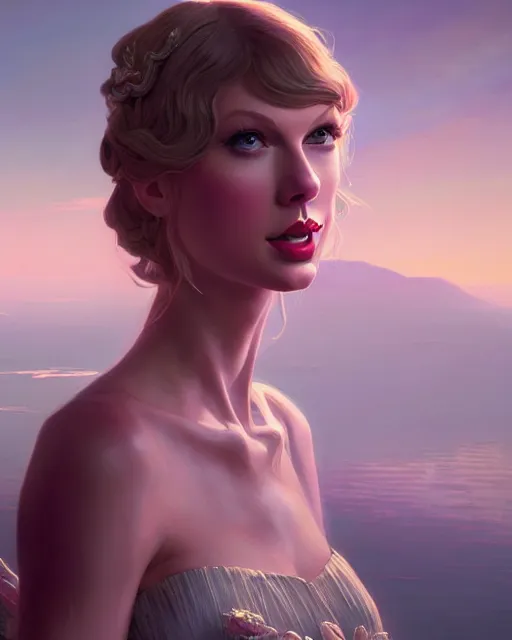 Image similar to portrait of taylor swift as an elegant renaissance goddess, in gta v, stephen bliss, unreal engine, by greg rutkowski, loish, rhads, makoto shinkai and lois van baarle, ilya kuvshinov, rossdraws, global illumination, radiant light, detailed and intricate environment, pastel lighting