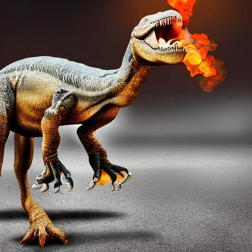 Image similar to a realistic photo of a dinosaur standing on two legs smoking a cigarette in their mouth hdr professional shot, full body