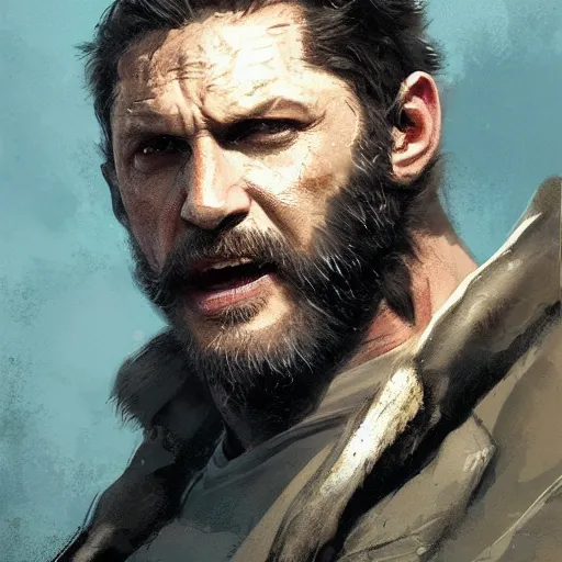 Prompt: portrait of Tom Hardy as Wolverine, Marvel art, art by greg rutkowski, matte painting, trending on artstation