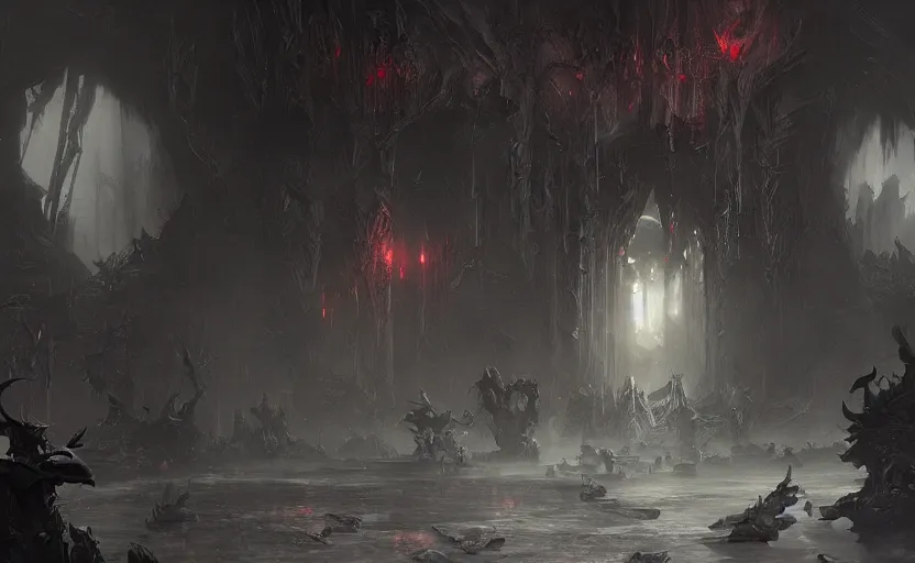 Image similar to a demonic magical ethereal portal!!! to hell. dark matte painting by ruan jia