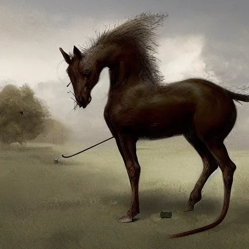 Prompt: hybrid of mouse and horse and rat, half horse - half mouse, digital art fantasy art, art by george stubbs, jakub rozalski