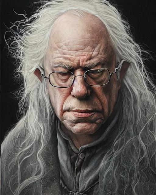 Prompt: portrait of bernie sanders as gandalf in lord of the rings, beautiful, very detailed, hyperrealistic, medium shot, very detailed painting by Glenn Fabry, by Joao Ruas