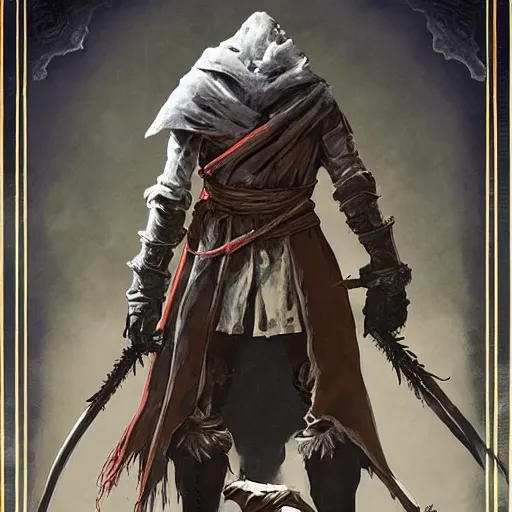 Image similar to an ultra detailed vector image of solaire of astora dressed as the hunter from bloodborne, concept art by alphonse mucha and greg rutkowski, praise the blood moon, octane render, liminal space