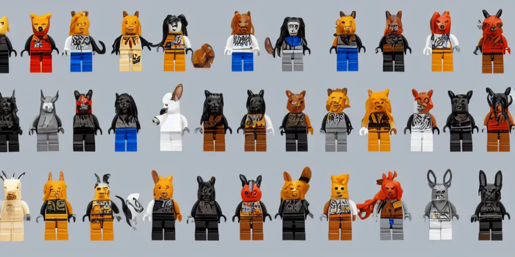 Image similar to animals made of lego bricks, four legged, quadrupedal, cute looking, kawaii, sharp focus, character sheet, game concept art