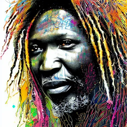 Image similar to portrait of alpha blondy by carne griffiths, very detailed, 4 k