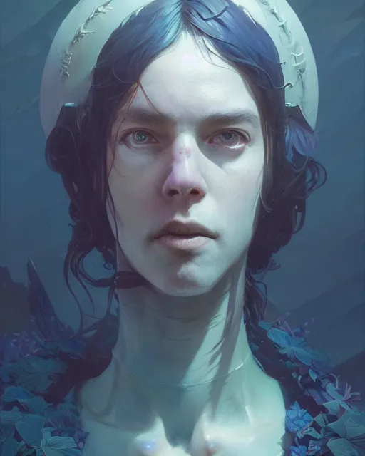 Image similar to highly detailed surreal vfx portrait of a mythpunk knight stephen bliss, unreal engine, greg rutkowski, loish, rhads, beeple, makoto shinkai and lois van baarle, ilya kuvshinov, rossdraws, tom bagshaw, alphonse mucha, global illumination, detailed and intricate environment