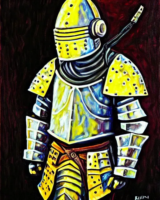 Image similar to a armored knight, wearing headphone by erin hanson