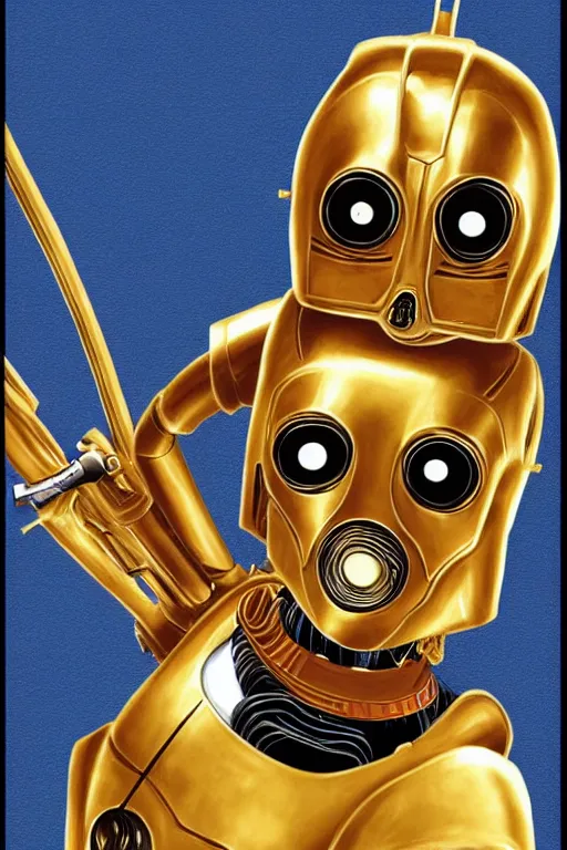 Prompt: c 3 po drawn as an anime character