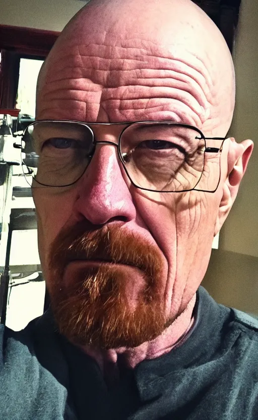 Prompt: img _ 0 4 2 4. jpg. candid walter white selfie. snapchat, instagram, hashtags, accidental photo,