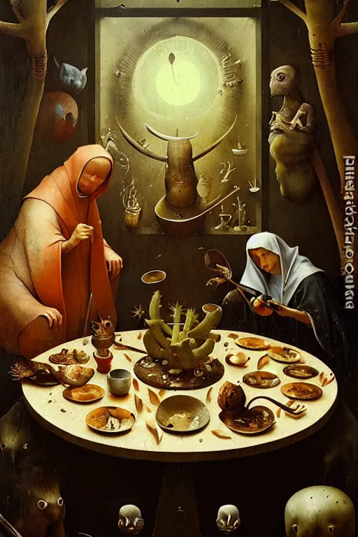 Prompt: hieronymus bosch, greg rutkowski, anna podedworna, painting of a succulent chinese meal